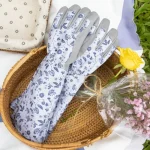 Women's Floral Gardening Gloves Long Cuff Thorn Proof Suede Palm for Yard and Garden Work